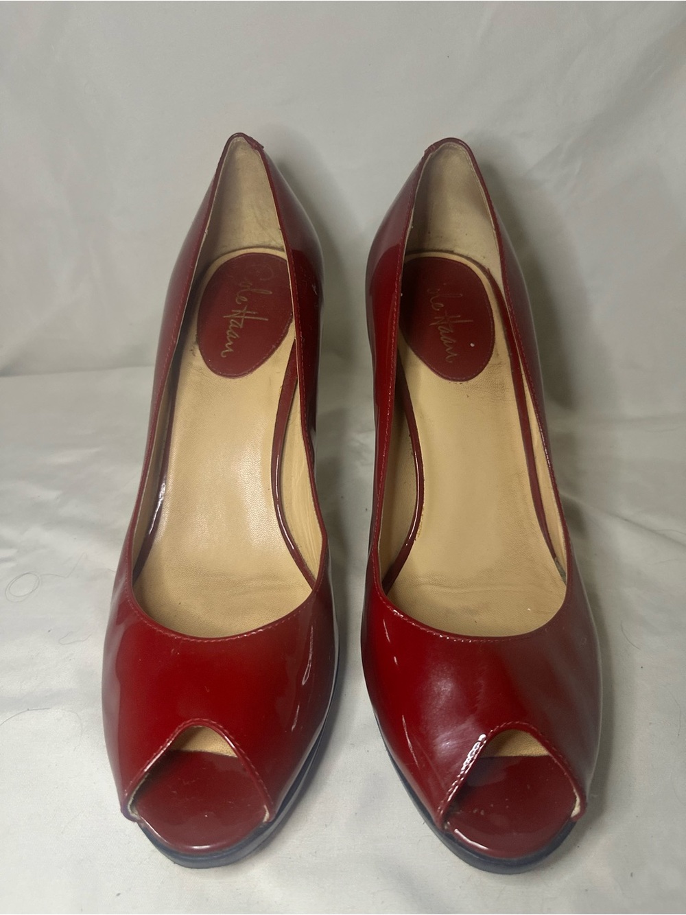 Cole Hann/Nike Air system Red Patent Peep-Toe Pumps by Cole Haan
